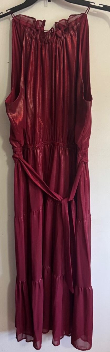 Simply Vera Vera Wang Maxi Dress L Burgundy Metallic Cold Shoulder Belted